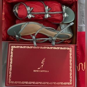 RENE CAOVILLA CATERINA SANDAL BOW DETAIL CRYSTAL METALLIC BRAND NEW W TAGS